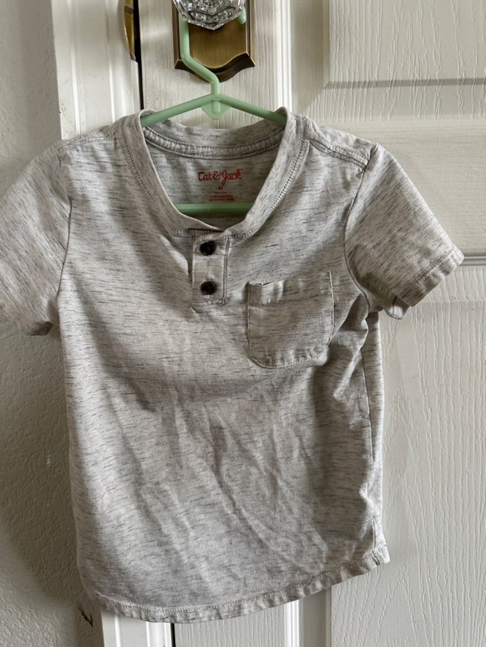 Cat & Jack Gray Heather Short Sleeve Henley Tee
